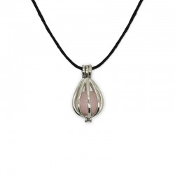 collier pendentif cage quartz rose