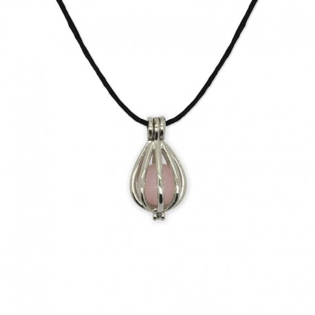 collier pendentif cage quartz rose