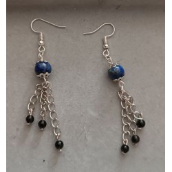 Boucle d'oreilles Lapis Lazuli et Obsidienne noire