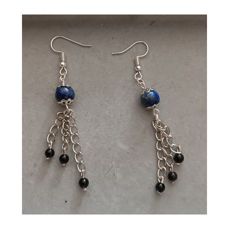 Boucle d'oreilles Lapis Lazuli et Obsidienne noire