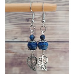 Boucle d'oreilles Lapis Lazuli et feuille