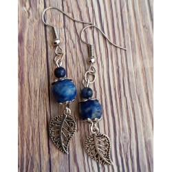 Boucle d'oreilles Lapis Lazuli et feuille