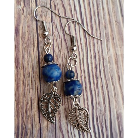 Boucle d'oreilles Lapis Lazuli et Obsidienne noire