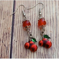 Boucle d'oreilles cerises et agate rouge