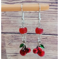 Boucle d'oreilles cerises et agate rouge