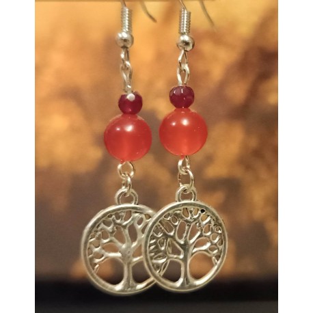 Boucles d'oreilles agate rouge et jade rubis