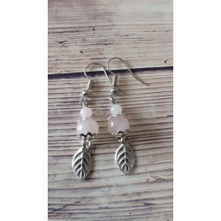 Boucles d'oreilles quartz rose et feuille