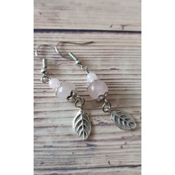 Boucles d'oreilles quartz rose et feuille