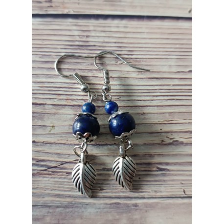 Boucle d'oreilles Lapis Lazuli feuille